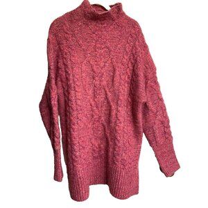 Women's Pink/Purple Women's Wool Blend Pullover Chunky Cable Tunic Sweater M